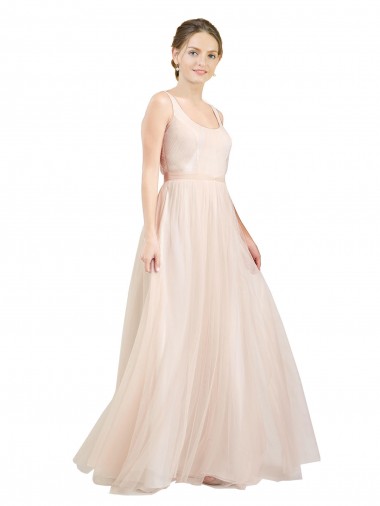 Wholesale Scooped Neckline Long Tulle Bridesmaid Dress with Open Back