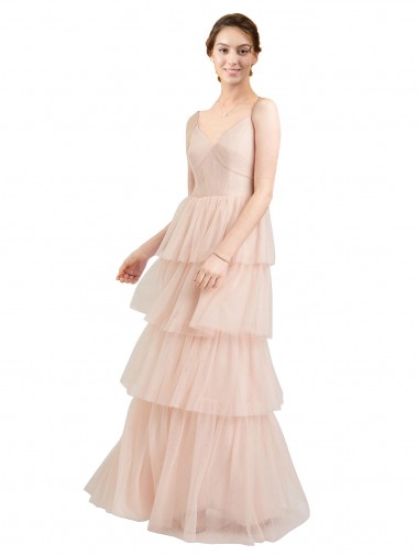 Wholesale V-Neck A-Line Layered Long Tulle Bridesmaid Dress