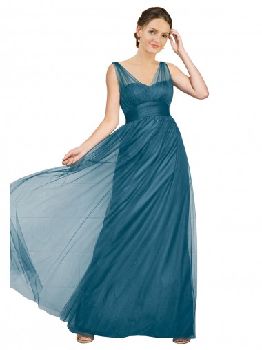 Wholesale Long V-Neck Soft Tulle Bridesmaid Dress