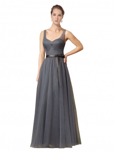 Wholesale Sweetheart Long Tulle Bridesmaid Dress with Sash
