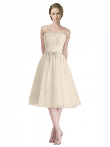 Wholesale Strapless Short Cocktail Length Tulle Cocktail Bridesmaid Dress with Pleats