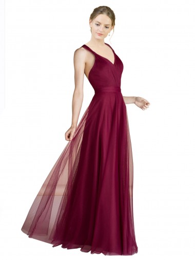 Wholesale Long Sweetheart Tulle Bridesmaid Dress with Straps and Criss Cross Back