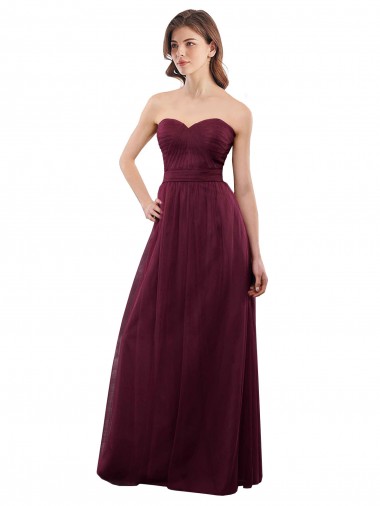 Wholesale Strapless Tulle A-line bridesmaid dress with pleated top