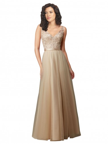 Wholesale Long Tulle Bridesmaid Dress with Embroidery and Beading