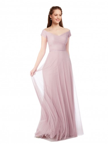 Wholesale Off the Shoulder Long A-Line Tulle Bridesmaid Dress
