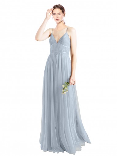 Wholesale Spaghetti Straps V-Neck Slim A-Line Tulle Bridesmaid Dress