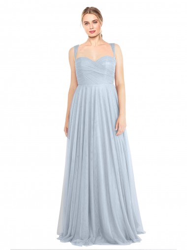 Wholesale Sweetheart Spaghetti Straps Long Tulle Bridesmaid Dress with Criss Cross Back