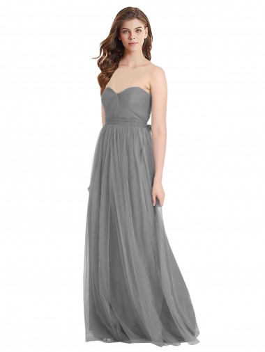 Wholesale Shirred Strapless Bodice Long Tulle Bridesmaid Dress with Sweetheart Neckline