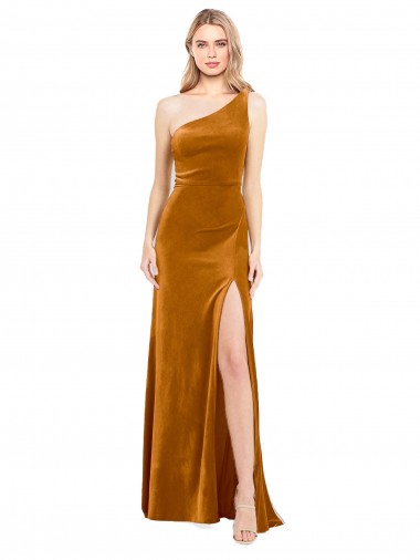 Wholesale Sleek One Shoulder Long Formal Velvet Bridesmaid Dress / Prom Dress