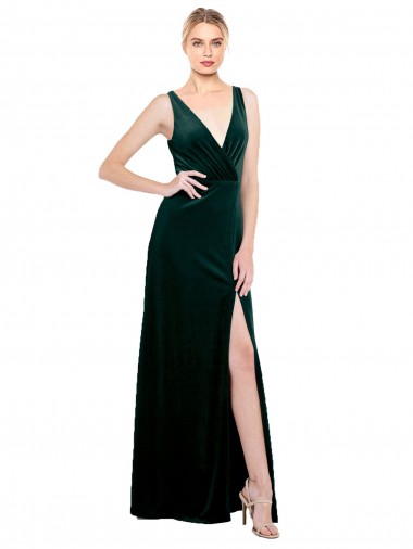 Wholesale Sleek V-Neck Long Formal Velvet Bridesmaid Dress / Prom Dress with Side Slit