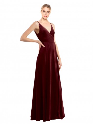 Wholesale Faux Wrap V-Neck Sleek Long Formal Velvet Bridesmaid Dress / Prom Dress