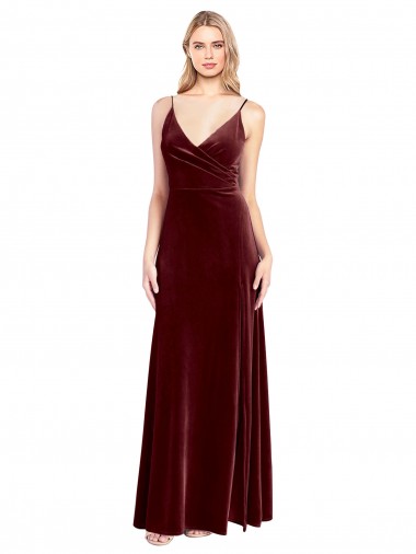 Wholesale Faux Surplice Neckline Slim A-Line Long Velvet Bridesmaid Dress / Prom Dress