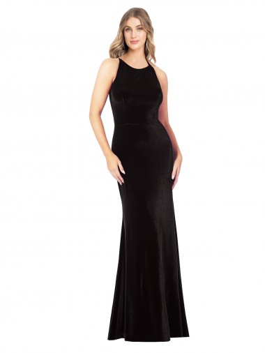 Wholesale Vintage Velvet High Neck Formal Bridesmaid Dress / Prom Dress with Strappy Back