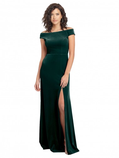 Wholesale Floor Length Cap Sleeves Long Formal Velvet Bridesmaid Dress / Prom Dress with High Side Slit