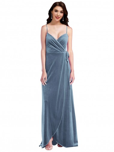 Wholesale Velvet Wrap Maxi Bridesmaid Dress / Prom Dress with Pockets