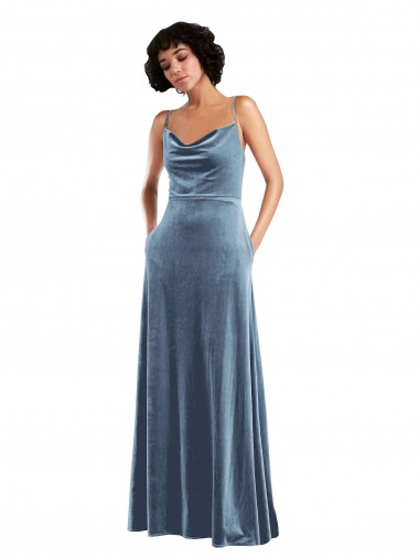 Wholesale Sleek Cowl Neck Velvet Maxi Bridesmaid Dress / Prom Dress with Pockets