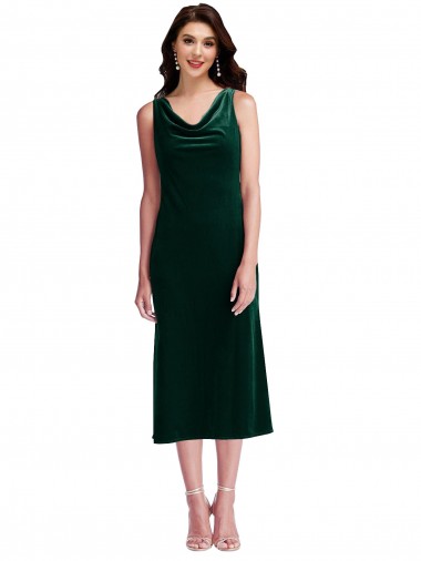Wholesale Cowl Neck Velvet Midi Cocktail Length Bridesmaid Dress / Prom Dress