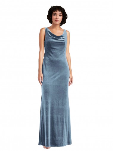 Wholesale Floor Length Cowl Neck Long Stretch Velvet Maxi Bridesmaid Dress / Prom Dress