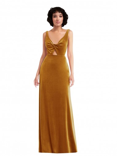 Wholesale Twist Front Cutout Velvet Maxi Bridesmaid Dress / Prom Dress with Pockets