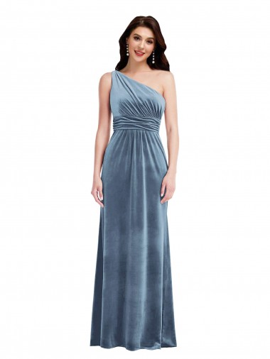 Wholesale One Shoulder Draped Velvet Maxi Bridesmaid Dress / Prom Dress