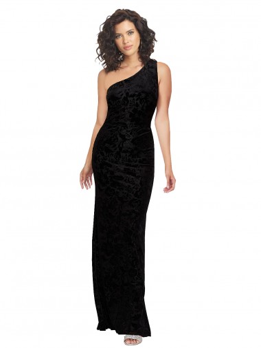 Wholesale One Shoulder Long Sheath Sleeveless Floral Velvet Bridesmaid Dress