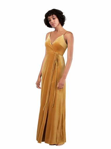 Wholesale Romantic Velvet Floor Length Formal Bridesmaid Dress / Prom Dress with Wrap Detail