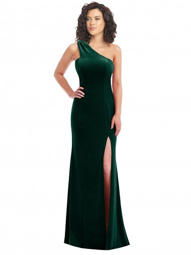 Wholesale One Shoulder Velvet Trumpet Bridesmaid Dress / Prom Dress with Front Slit
