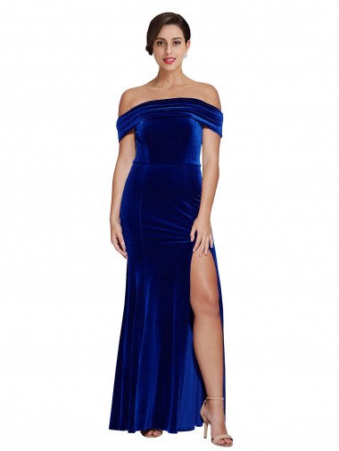 Wholesale Full Length Long Formal Velvet Bridesmaid Dress / Prom Dress with Side Split