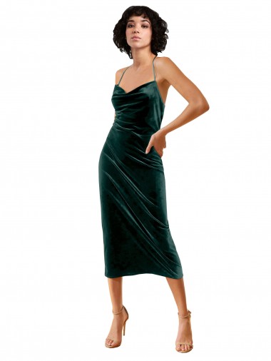 Wholesale Midi Cocktail Length Sleek Cowl Neckline Short Formal Velvet Bridesmaid Dress / Prom Dress